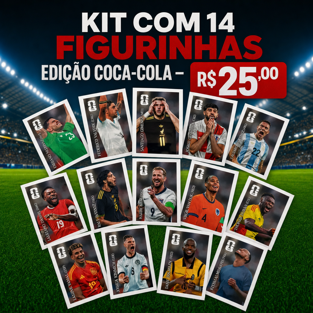 Conjunto completo de 14 estampas da Coca Cola World 2026 Panini World 2026 Coca Cola